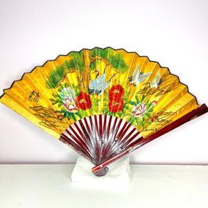 Antique Chinese Decorative Gold Painted Crane Fan